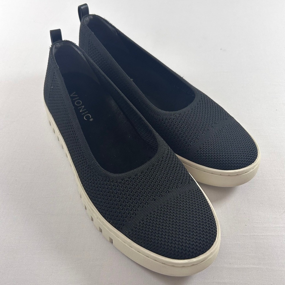 Vionic Uptown Skimmer Sneakers Womens 6.5 Black Knit Orthotic Slip On Shoes